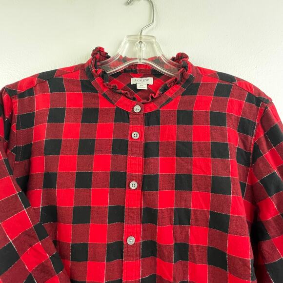 J. CREW Red Black Buffalo Check Plaid Pattern Button Down Womens XL Christmas - Picture 3 of 13